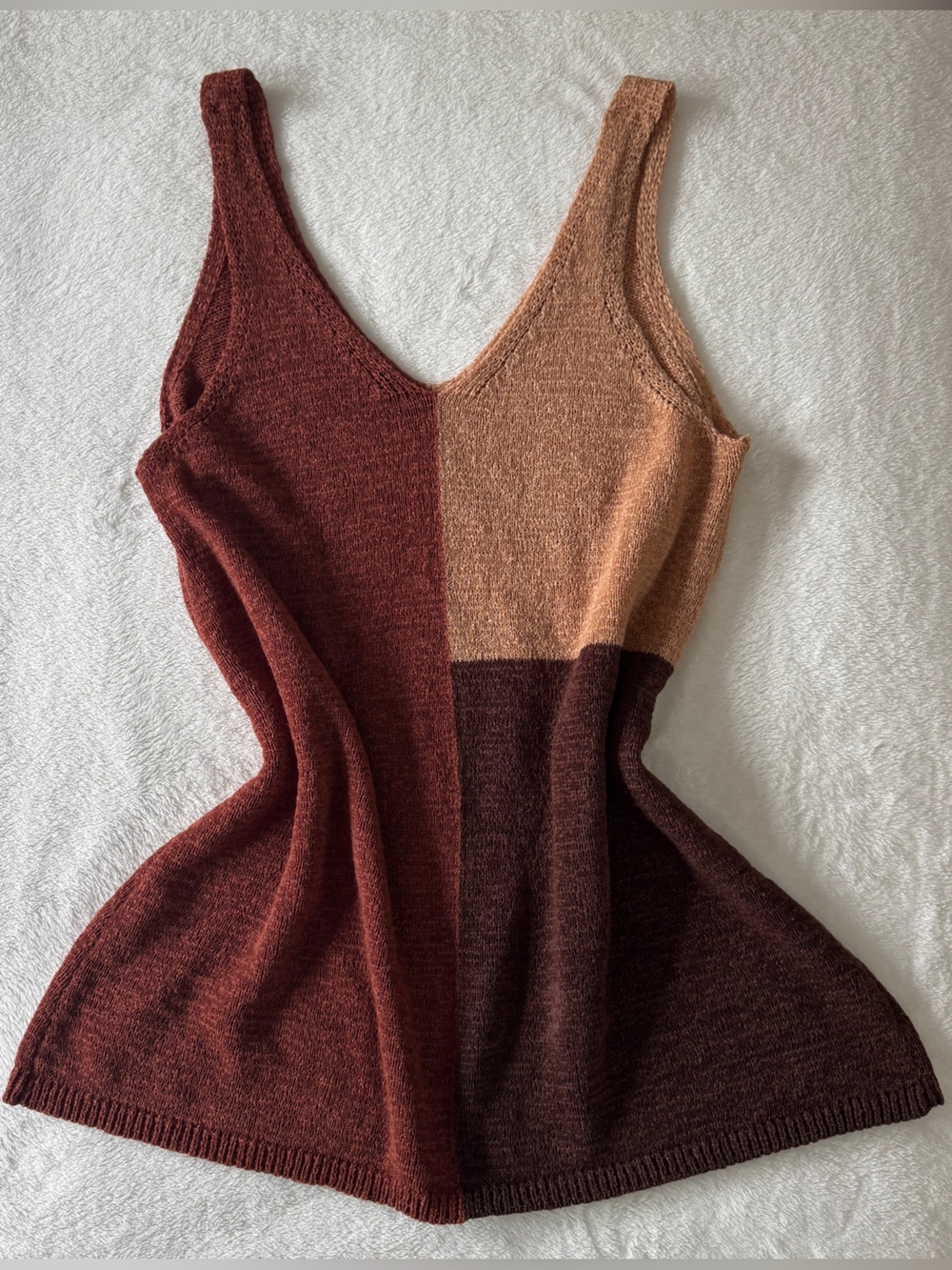 Colorblock Knit Tank Top - Rust & Tan